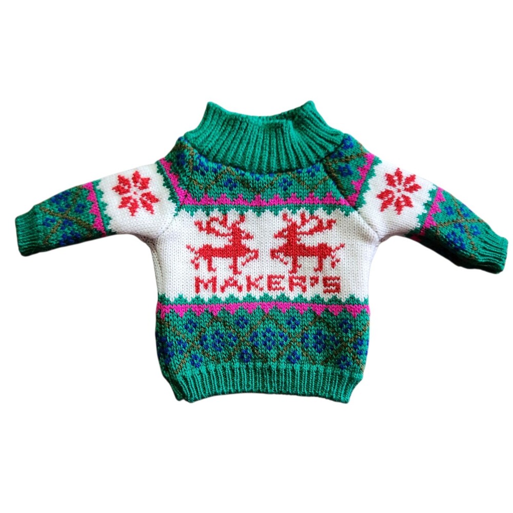 Makers Mark Holiday Bottle Sweater for 750ml Bottle Green White w/ Reindeer